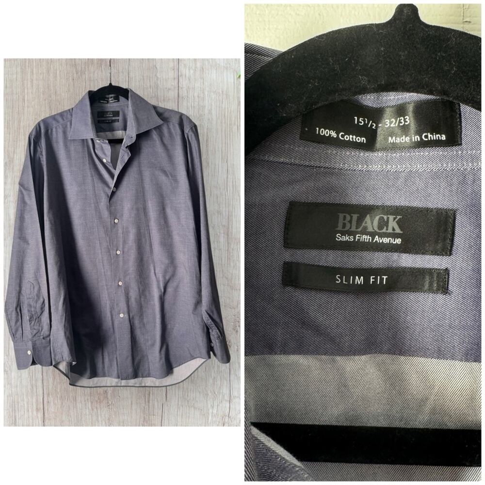 Black Saks Firth Avenue slim fit blue button down dress shirt